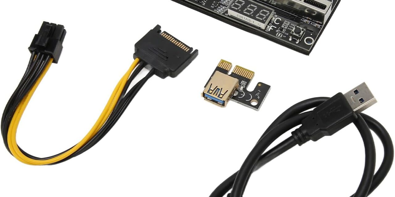 PCIe-Riser-Adapterkarte mit Temperatursensor, Dual 6Pin und Überstromschutz, 24-Zoll-USB3.0-Kabel, Kompatibel mit 1X, 4X, 8X, 16X Steckplätzen für Ethereum Bitcoin Mining