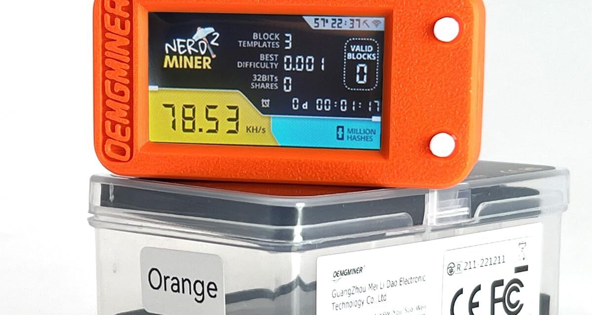 OEMGMINER NerdMiner V2 Pro 78KH/s T-Display S3 Bitcoin Solo Lotterie Miner Win 3.125 BTC mit geringem Stromverbrauch – WiFi-Verbindung und USB-C Power (NerdMiner V2 Pro-Orange)