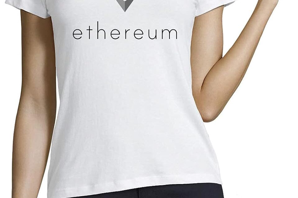 Ethereum Crypto Currency Gray Logo Damen T-Shirt mit Rundhalsausschnitt Weiß