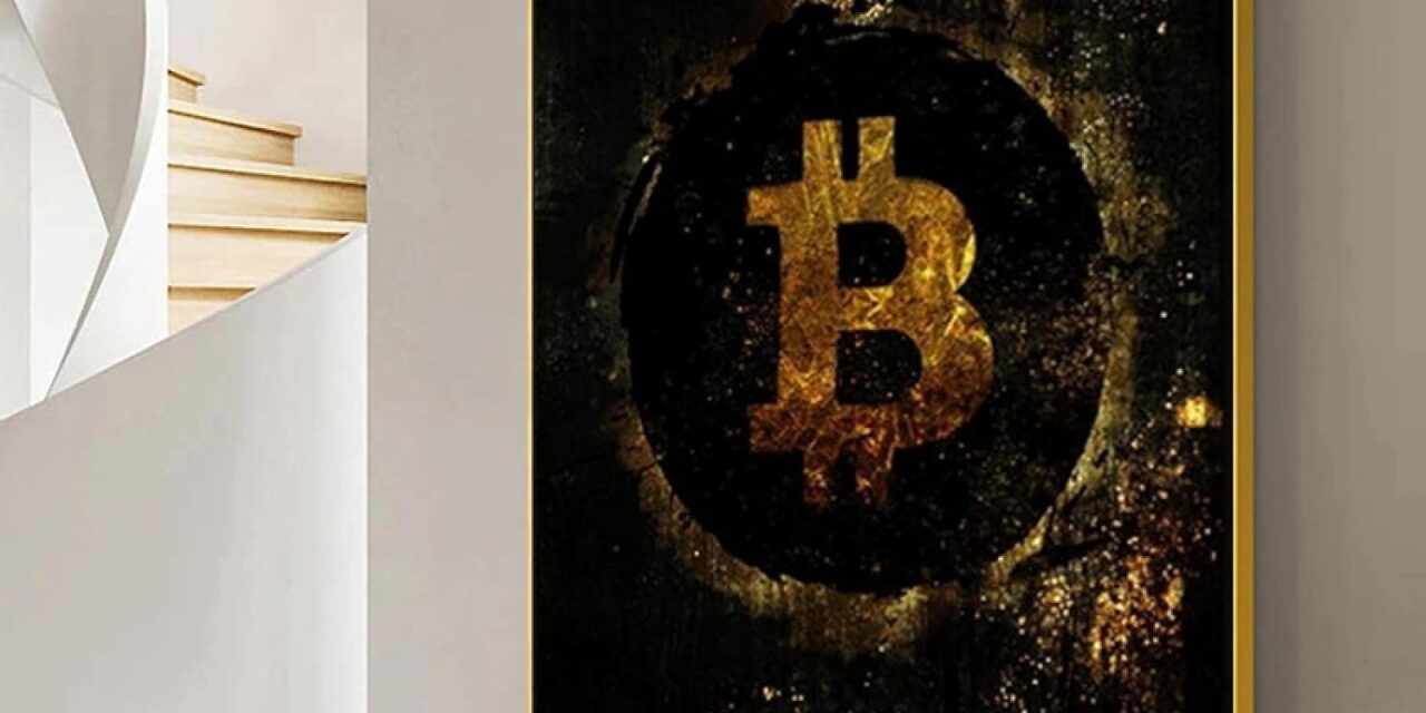 SDVIB Retro Golden Bitcoin Art Canvas Painting Vintage Bitcoin Poster and Prints Inspirierendes Wandkunstbild für Wohnkultur23.6 x 31.4″(60x80cm) No frame