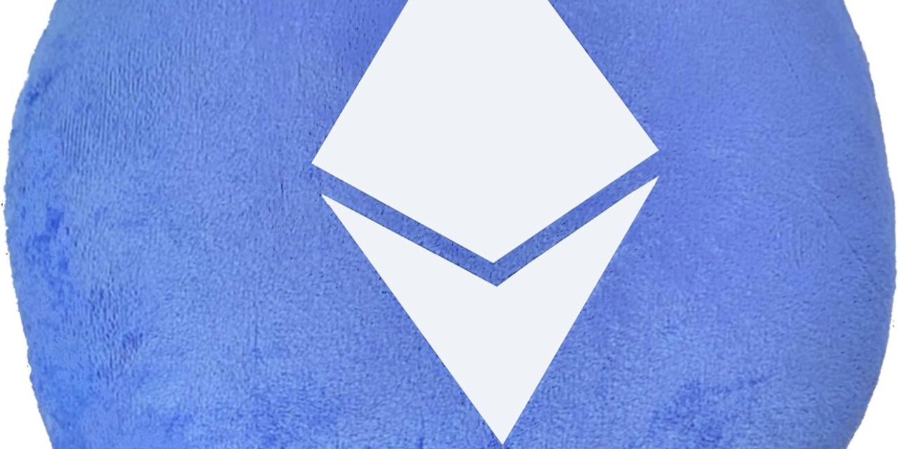 BitcoinMerch.com – Blaues Ethereum (ETH) abgerundetes Eliptisches Plüschkissen mit gesticktem Logo Kryptowährung Kryptowährung Dekoration