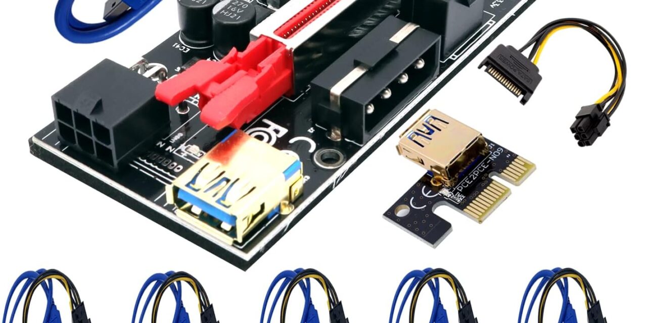 BTBcoin PCI-E Riser 010S GPU Riser Adapterkarte PCI-Express 1X auf 16X Riser Card mit 8 Solid Capacitors für Bitcoin Ethereum Mining 6 Stück