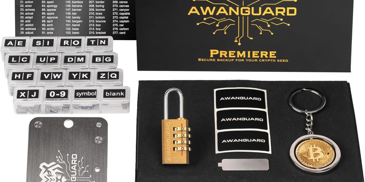 AWANGUARD Premiere – Bitcoin Steel Wallet, 24 Recovery Seed Phrase Backup, Offline Crypto Key Steelwallet, Cold Krypto Seeds Storage – Kompatibel mit Ledger, Trezor und All BIP 39 Wallets